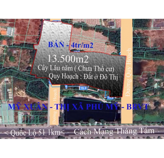Bán 13.500M2 đất giá chỉ 4 triệu/m2 tại Thị Xã Phú Mỹ, Bà Rịa Vũng Tàu