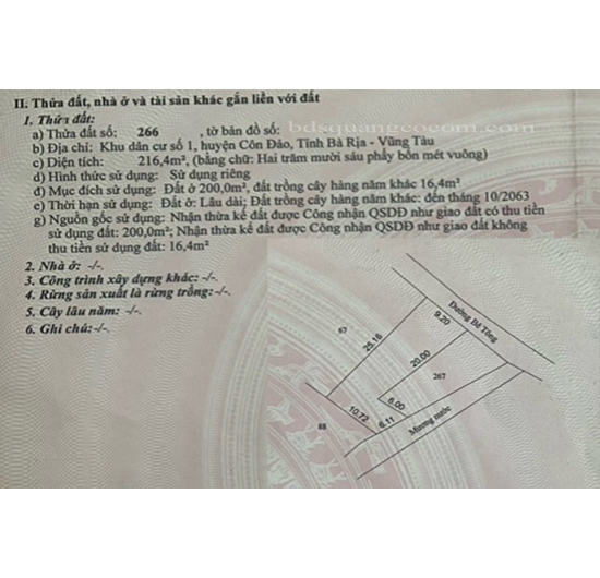 BÁN NHÀ CẤP 4 - KHU D ÂN CƯ SỐ 1 - H. CÔN ĐẢO - BÀ RỊA VŨNG TÀU
