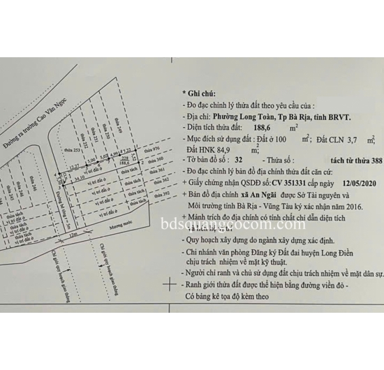BÁN 5 LÔ ĐẤT FO - 5mx34m (100TC) - Đường Chân Tiên -  TT An Ngãi - Long Điền - Bà Rịa Vũng Tàu
