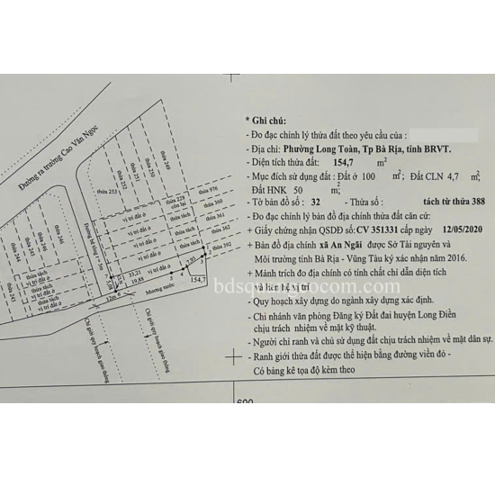 BÁN 5 LÔ ĐẤT FO - 5mx34m (100TC) - Đường Chân Tiên -  TT An Ngãi - Long Điền - Bà Rịa Vũng Tàu