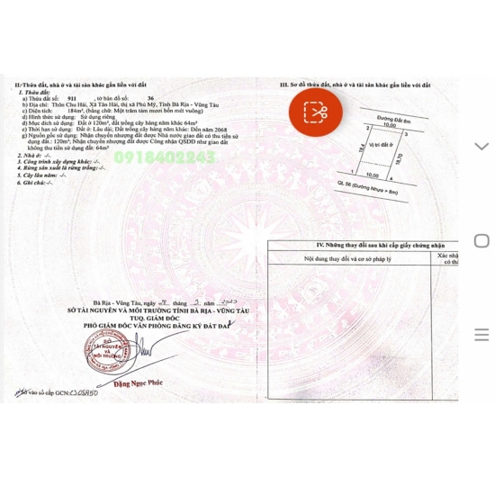 BÁN ĐẤT HAI MẶT TIỀN Quốc Lộ 56 - Tuyến Tránh  - Thuộc Tân Hải - Phú Mỹ - BÀ RỊA VŨNG TÀU