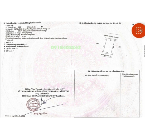 BÁN ĐẤT HAI MẶT TIỀN KINH DOANH Quốc Lộ 56 - 5 m1X10 m  - Thuộc Tân Hải - Phú Mỹ - BÀ RỊA VŨNG TÀU