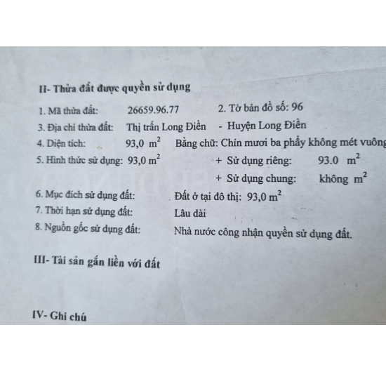 BÁN NHÀ MẶT TIỀN KINH DOANH- VÕ THỊ SÁU - THỊ TRẤN LONG ĐIỀN - BÀ RỊA VŨNG TÀU